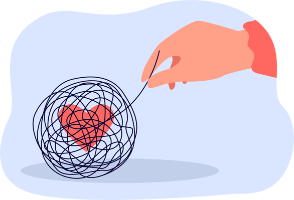 Hand untangling tangle around heart [Convertido]